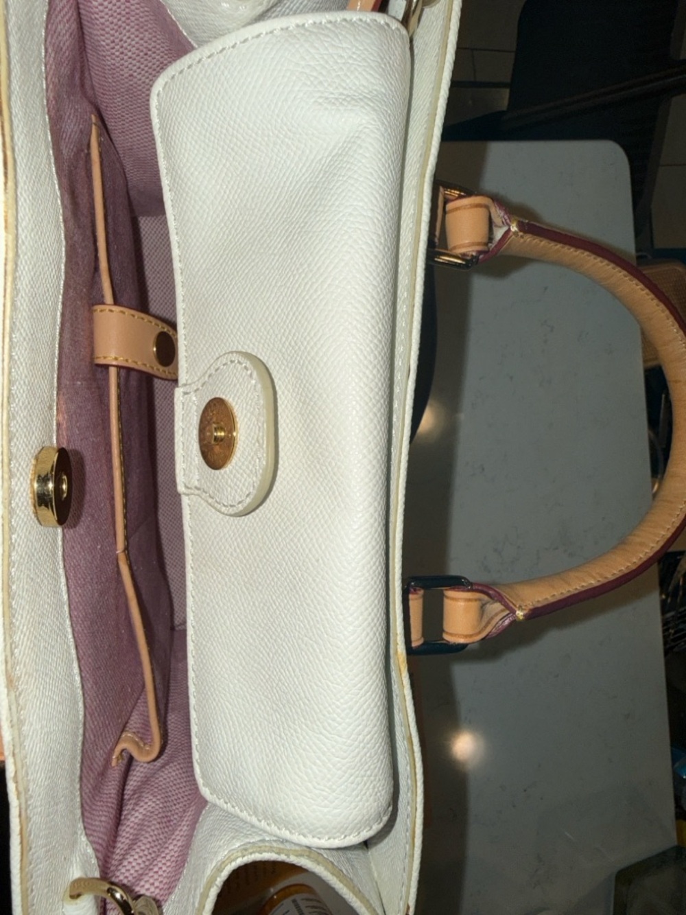 Dooney & Bourke White Satchel with Tan Leather Trim - Picture 7 of 13